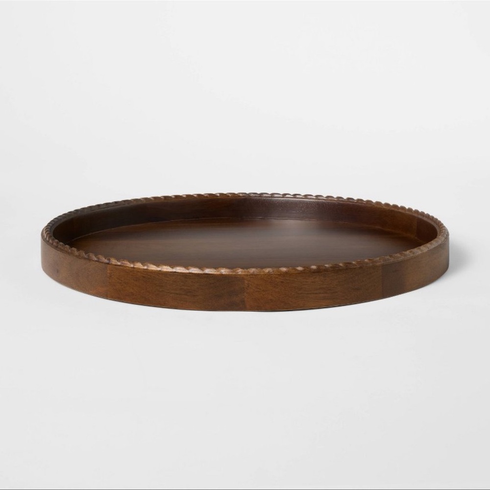 Studio McGee Braided Edge Wood Tray Dark Brown